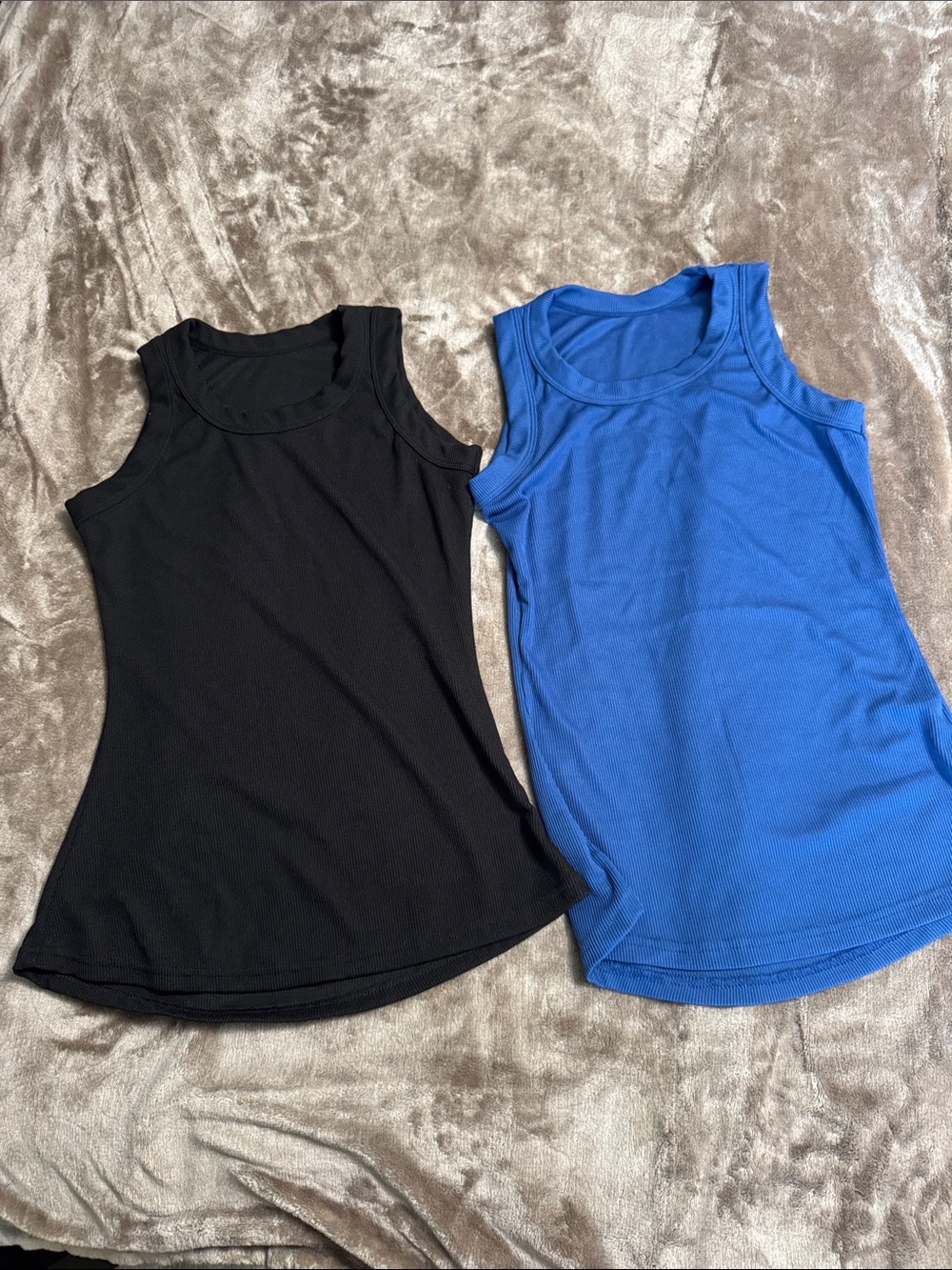 SHEIN Black and Royal Blue Ribbed Tank Tops Duo